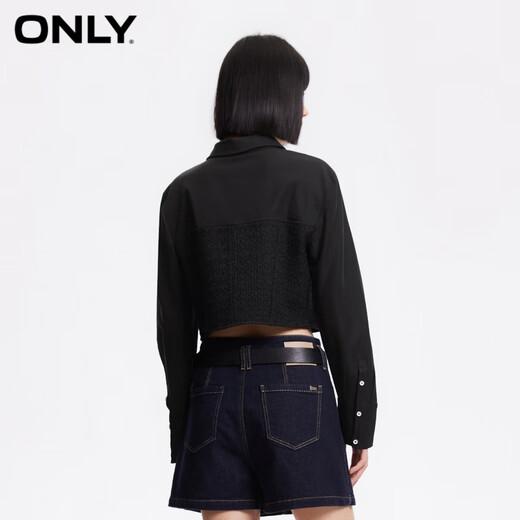 ONLY夏季拼接设计可拆卸领带翻领短款雪纺衫女|124151011 E39 俊黑色 M 165/84A