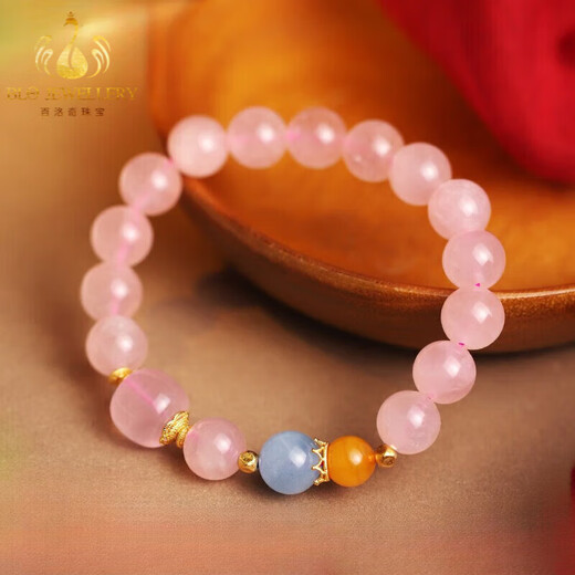 Bailuoqi Pink Crystal Bracelet for Women Madagascar Rose Quartz Beads Pink Hibiscus Stone Bracelet for Peach Blossom Gifts Bead Diameter 6mm