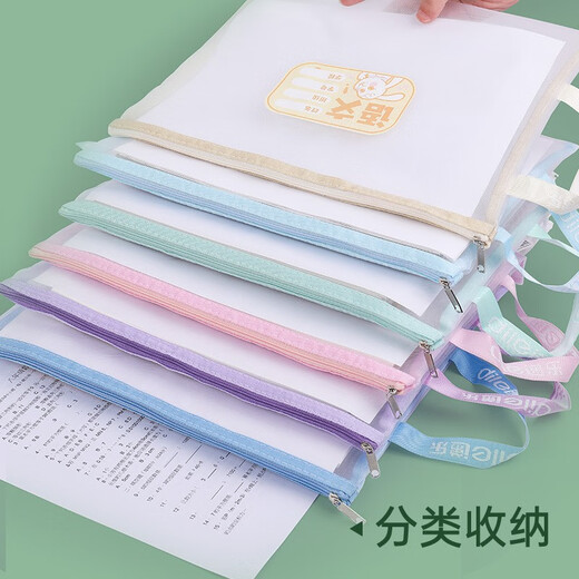 递乐A4文件袋大容量拉链袋学生网纱试卷学科目分类袋收纳作业资料补习袋 三层1484 作业款 双层网纱补习袋 综合款