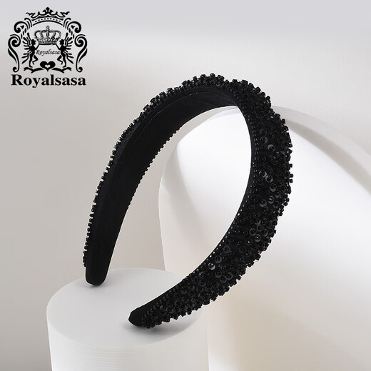 Royal sasa royal salsa heavy industry beaded sequin headband fashion versatile outdoor departure card French lady temperament headband black BL
