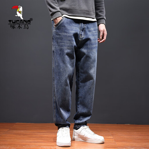 Woodpecker (TUCANO) trendy jeans men's autumn and winter 2025 new straight loose plus size casual small foot long pants Harem pants RYD1-1017 blue 31 (waist circumference two feet four)