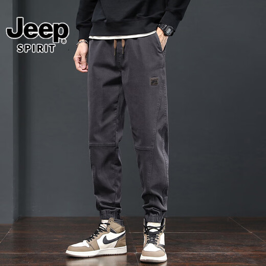 JEEP SPIRIT2025春秋季休闲裤子男士新款宽松束脚哈伦运动百搭工装男生长裤子 689深灰 常规 2XL (145-165斤)
