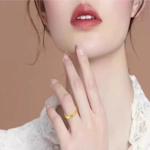 Feiyu 999 foot k yellow ancient method ring for women 18k plain circle wide face couple ring live ring New Year gift plain circle ring 2.5 grams