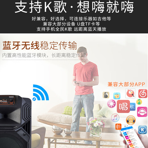 Songchuan International's newly upgraded SS1Pro outdoor square dance audio home Bluetooth high-power subwoofer singing conference outdoor activities portable trolley speaker SS1-15 (15-inch bass) dual microphone gift package
