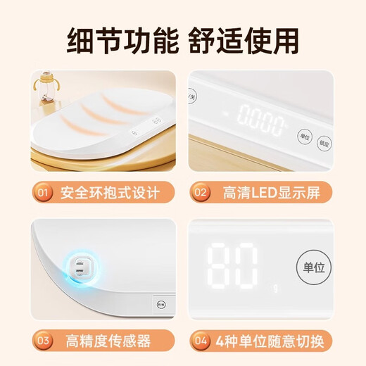 Meilen婴儿体重秤家用新生儿宝宝专用秤医院同款精准称重电子秤宠物称婴儿秤 内置卷尺-身高体重一起测-电池款