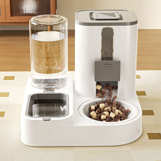 Raft core automatic cat feeder cat food and water two-purpose cat bowl dog bowl food bowl double bowl drinking and feeding device integrated cat bowl ceramic pet automatic drinking water feeding integrated high-end gray + ceramic bowl