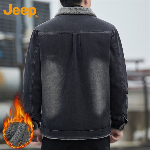 Jeep (JEEP) coat men's autumn and winter loose velvet warm denim jacket men's casual clothes men's black XL