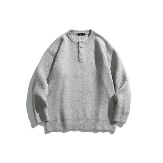 Stylish American Henry collar sweater for men in autumn and winter trendy brand cleanfit high-end knitted sweater loose lazy style jacket dark gray M