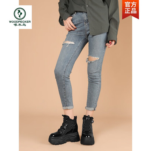 Specht Innere erhöhte Schneestiefel für Frauen 2023 neue verdickte Baumwollschuhe Winter plus Samt -Turnschuhe kleine dicke Sohle 10 cm Lk 7333 Gold Single Layer 36
