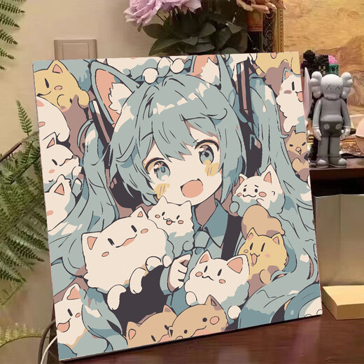 初音未来diy数字油画儿童简单手工填色画学生手绘丙烯油彩画 FQ719 20*20绷好带背板+颜料画笔挂钩