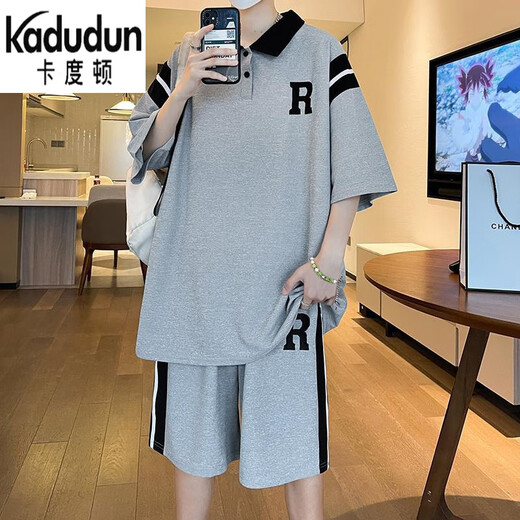 Kaduton 14-jährige Schüler der Junior High School Kurzärmelte T-Shirt 13-jähriger Jungen kurzärmeliger Anzug Big Kinder Polo-Hemd 16 Teenager Anzug 5012 Schwarz (kurzärmelige + Shorts) L (100-120jin [Jin entspricht etwa 0,5 kg]))
