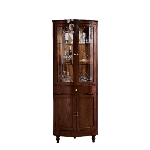 Oulun Wine Cabinet American solid wood corner cabinet living room corner cabinet multi-functional storage cabinet wall corner cabinet wine cabinet chestnut color 550*550*1900