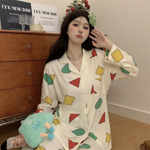 嘉绸睡衣少女春秋季长袖长裤柔软棉翻领开衫学生休闲简约可外穿家居服 YX1105 M 150-163cm80-100斤