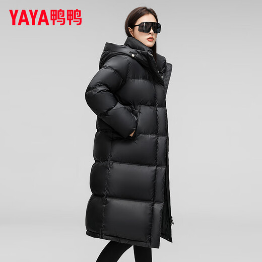 YAYA (YAYA) Women's Long Down Jacket 2024 Winter New Fashion Casual Hooded Thickened Warm Jacket XJ Black S (155)