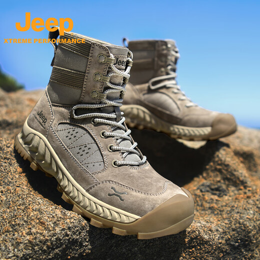 Jeep Martin Boots Men's Spring and Autumn 2025 New High Top Desert Tactical Short Boots Outdoor Hiking Mountaineering Men's Work Boots Khaki 42 (Sports Shoe Size)