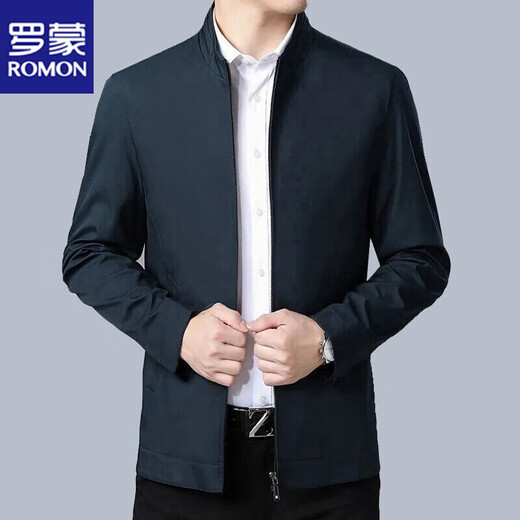 Romon Jacket Men's Jacket Middle-aged Men's Spring and Autumn New Solid Color Business Top Jacket Middle-aged Spring and Autumn Mail 008 Navy Blue Regular