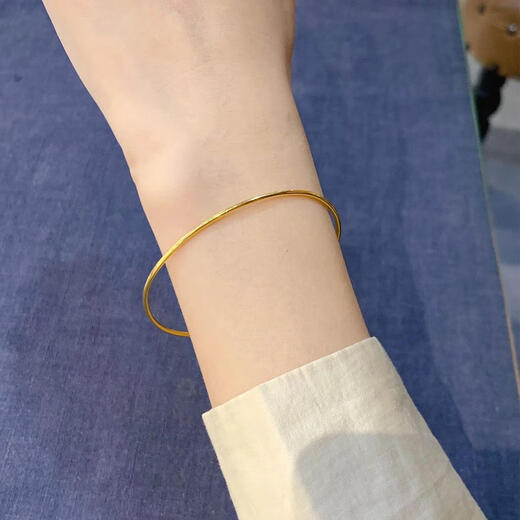Brangdy original classic versatile pure handmade 18k gold-plated bracelet for women niche design simple and extremely thin 2mm gift for girlfriend 2mm smooth plain ring bracelet inner diameter 55mm