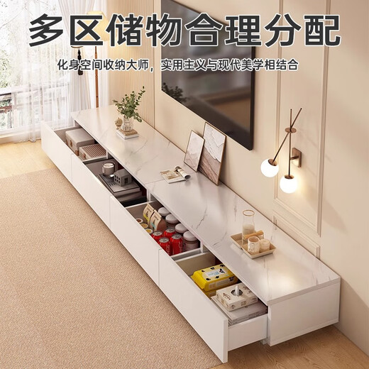 Banyu Yaju TV Cabinet Floor 2024 Living Room Small Household Storage Cabinet Integrated New Coffee Table TV Cabinet Combination [Recommended Model 1.6m] Gray + White Marble Assembly (Installation by yourself)