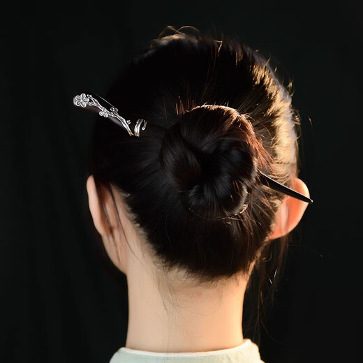 Shaofan Yimei Sandalwood Silver Hairpin Girls Daily Hairpin Hanfu Cheongsam Horse Face Skirt Accessories Headdress Birthday Gift Yimei Sandalwood Silver Hairpin