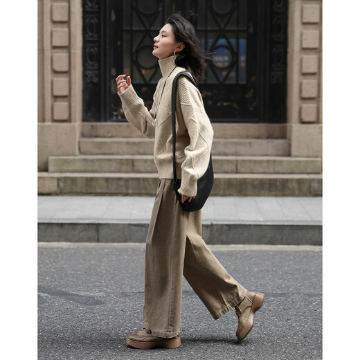 Demana fashionable rhombus textured autumn and winter basic simple warm high-neck casual lazy sweater