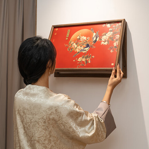 Guge Space Focus Art Entrance Painting Xishang Branch New Chinese Restaurant Copper Engraving Living Room Sofa Background Wall Meter Box Decorative Painting Xishang Branch Electric Meter Box 600x400mm Black Walnut Solid Wood Picture Frame Copper Color Burning Technology + Brass Painting Core + Package Installation