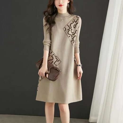 
La Chapelle knitted dress for women 2025 autumn and winter new style outfits to make you look slim and small bottom sweater skirt thickened off white 9901 L 105--115/Jin[Jin equals 0.5 kg]