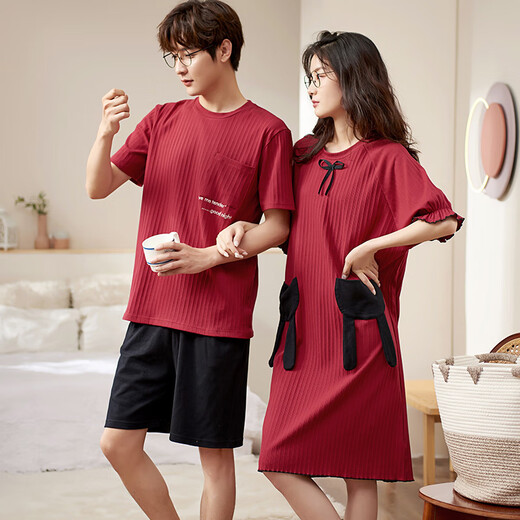 Songyan Pajamas Женская ночная рубашка Pure Cotton Summer Summer-рукавы с пижамами паджам набор весны и осенняя домашняя одежда могут носить мужчинами. 12138 Пары два набора (пожалуйста, оставьте сообщение для размера мужчин) M (рекомендуется 80-100 JIN [JIN равно 0,5 кг])