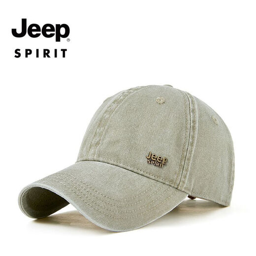 JEEP SPIRIT吉普帽子复古棒球帽男士大头围春夏中老年鸭舌帽水洗棉遮阳防晒帽 卡其色 常规码（56-59cm）