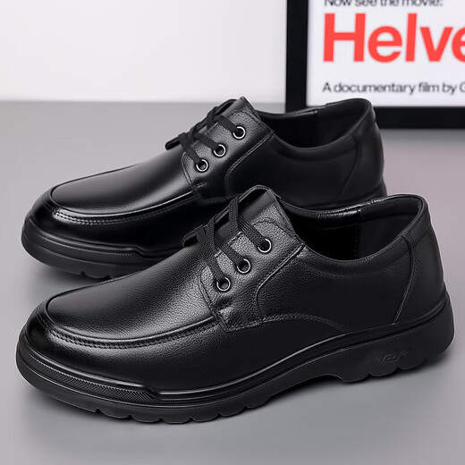 YRC Yierkang Men's Chaussures Spring and Automne Breathable Head Couche Cuir Cuir Chaussures Formal Business d'âge moyen et de papa âgée Chaussures de papa 6627 Four-Season Black 40