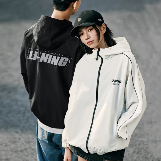 Li Ning Lotus Leaf Trench Coat Jacket Men and Women's Same Water-Repellent Sunscreen Clothes Summer Thin Outdoor Reflective Jacket Jacket White [Nylon UPF50+]AFDU695-2 M