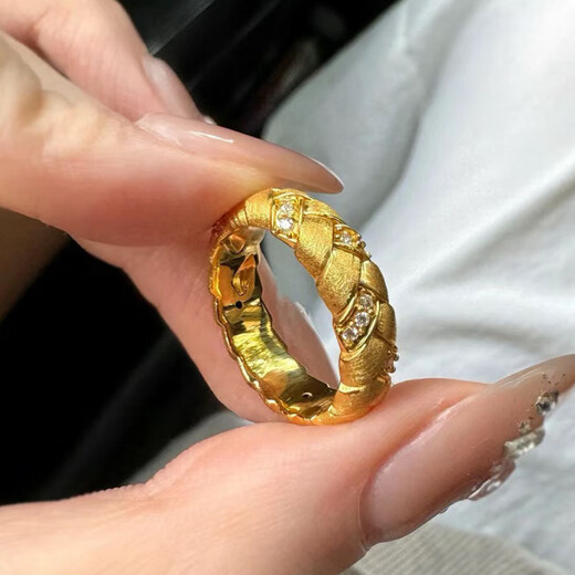 Ruinuo gold twist ring women's pure gold 999 fashionable braided winding inlaid ring birthday gift for girlfriend Twist ring size 16-17/gold weight about 2.31g