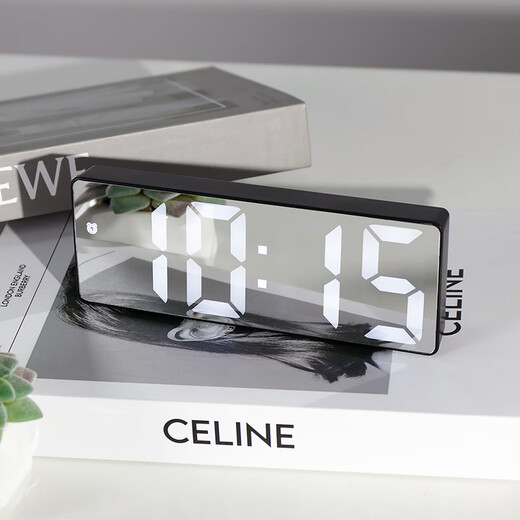 Hanshi (Hense) LED mirror voice-activated alarm clock for students and children to wake up artifact desktop electronic alarm clock desktop clock high-looking student electronic clock small table clock HA0712 black shell mirror white light