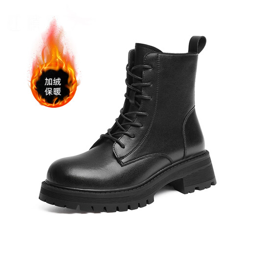 Red Dragonfly Martin boots women's autumn and winter warm thick-soled British style short boots casual slim boots WTC43480 black velvet lining 37