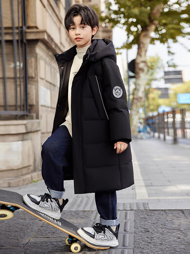 ABC KAIA medium and large children's down jacket boys and girls extra long 2024 new winter thickened children's clothing cold-proof jacket trend black (boys) 160