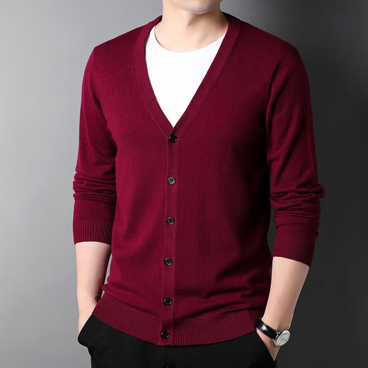 Hengyuanxiang lana pura cárdigan para hombres con cuello en V de otoño de otoper de otoper de invierno y ropa de ropa joven y ropa joven gris l 175/50/110
