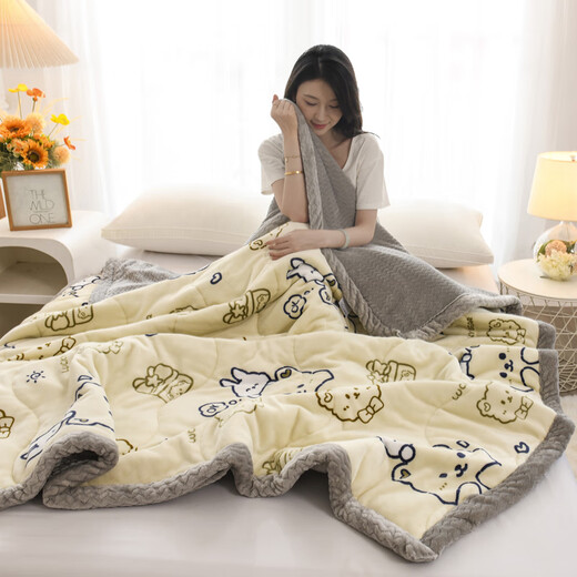 Nanjiren (Nanjiren) Blanket Quilt Coral Velvet Winter Thickened Baby Nap Blanket Office Air Conditioning Sofa Small Quilt Shawl Blanket Rabbit Bear-Grey Quilted Thickened Warmth 120x200cm Nap Blanket
