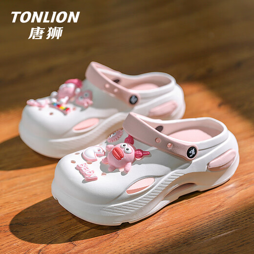 唐狮（TonLion）洞洞鞋女鞋夏季软底凉鞋女士厚底外穿踩屎感沙滩鞋 白色 37/38