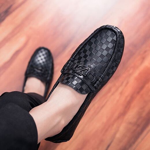 SNGUNY high-end light luxury brand Doudou shoes men's 2025 spring new leather shoes men's breathable light casual shoes men's shoes men's black (6223 models) 38