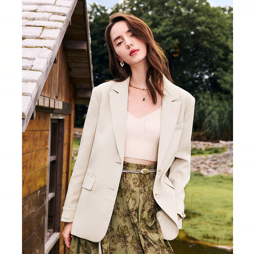 Betu women's autumn new suit national trend cuffs fashionable versatile suit jacket women 2408T60 apricot S