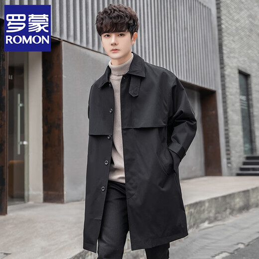 ROMON mid-length windbreaker men's autumn and winter new lapel loose coat men's light and mature British style youth coat men's coat khaki XL