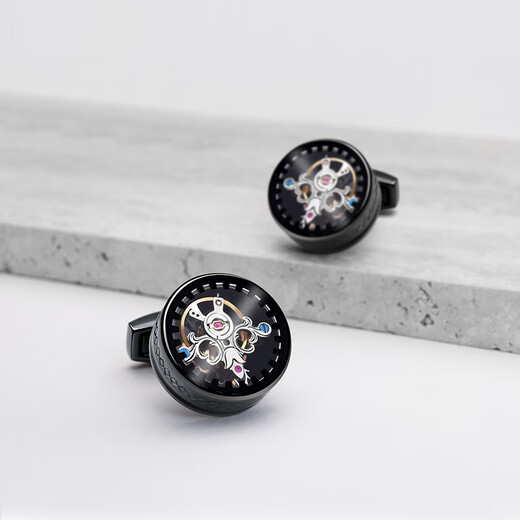 Chuangjing Yixuan Perpetual Tourbillon Cufflinks Men's Gentleman's Birthday Gift Light Luxury Customized French Shirt Suit Cuff Buttons Gift Boxed Black Cuff Buttons