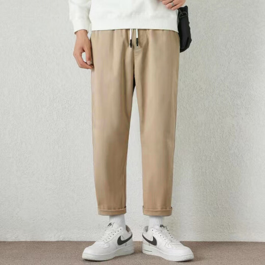 Jean-Vis Sommer neue Freizeithosen für Männer losen gerade 2025 Neue sich verjüngte neunzinwertige Sommerhose 9904 Khaki Grey [Atmungsbares Baumwollhochqualität] L.