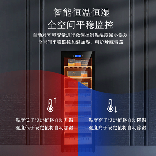 Curtis Compressor air-cooled constant temperature and humidity cigar cabinet household commercial humidification and dehumidification red wine cigar cabinet Spanish cedar wood bare box maintenance special cigar cabinet 1.8 meters depth 580 (3 square meters / 4 boxes + cedar liner) height 1.8 meters