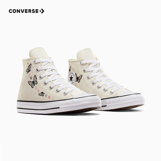 Converse Converse children's shoes girls mid-top canvas shoes summer new butterfly embroidery children's sports casual shoes beige/multi-color/black/pink/grey 38 recommended foot length 23.5cm