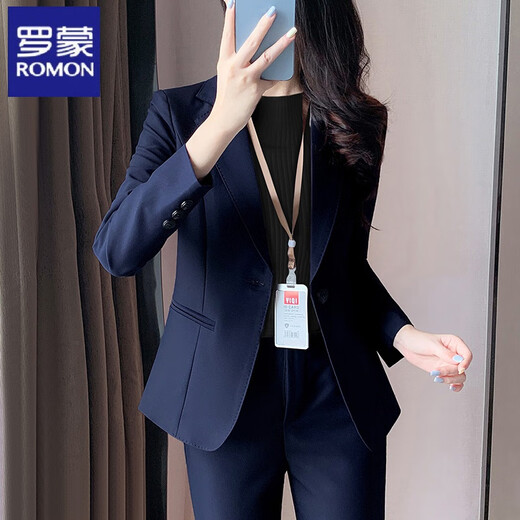 ROMON blazer women's 2025 new formal occasion professional suit interview formal suit hotel manager work clothes navy blue suit + navy blue pants L