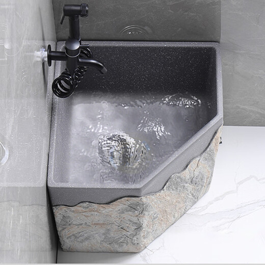TVboop corner mop pool Chinese style balcony outdoor courtyard garden artificial stone mop pool kick drainage large size corner retro stone mop pool (without faucet)