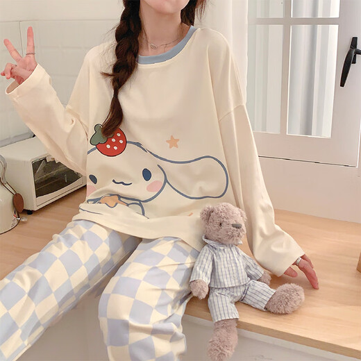 
Yalu pajamas for women 2025 new cute Yuguigou spring and autumn long sleeve plaid trousers Internet celebrity style home clothing set 15567 women M women (suggested weight 80100 Jin [Jin equals 0.5 kg])