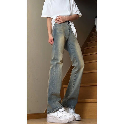 Mode Handu Jeans Herren Frühlings- und Herbst Sommergürtel Cleanfit American Hosen Herren -Vibe Style Light Loft Casual Hosen Zement grau G841 L