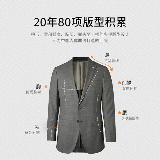 威可多（VICUTU）男士西服纯羊毛外套商务正装VBS21112010 灰色 180/100B 