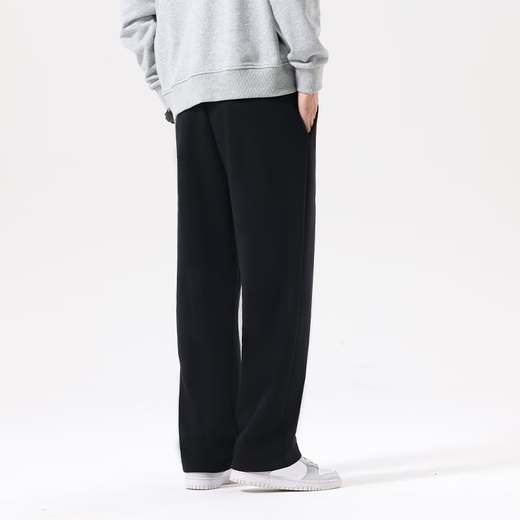 名创优品（MINISO）裤子男春秋季新款宽松直筒阔腿运动长裤男生美式垂感潮流休闲裤男 黑色(纯色) L /175 (不起球 不褪色)
